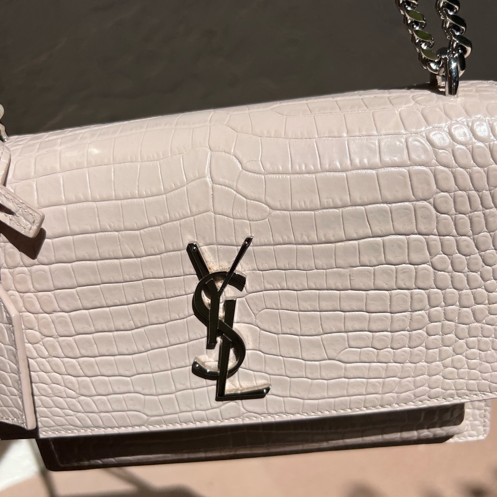 Yves Saint Laurent Ivory Croc-Embossed Crossbody Bag